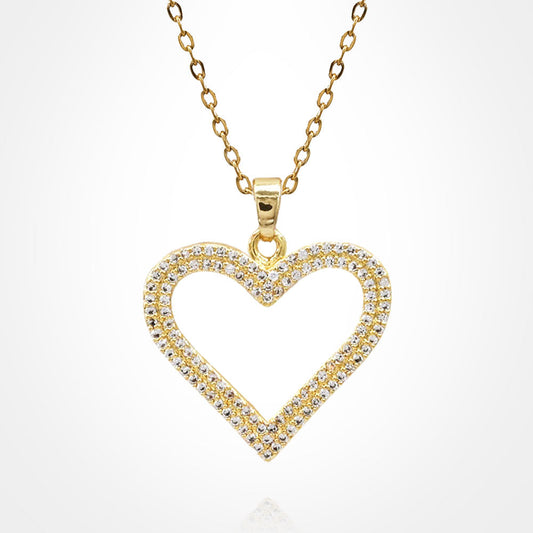 Stainless Steel CZ Stone Paved Open Heart Pendant Necklace