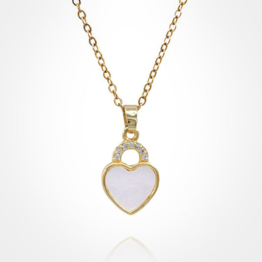 Stainless Steel CZ Stone Accent Mother of Pearl Heart Pendant Necklace