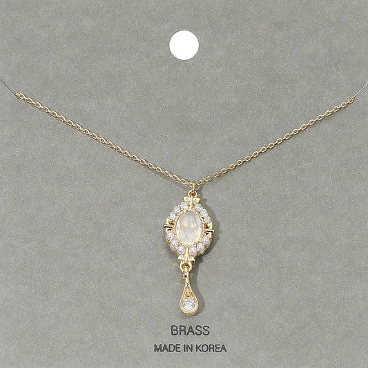 Elegant Teardrop Stone Dangle Drop Oval Pendant Necklace
