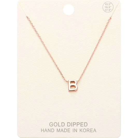 -B- Gold Dipped Initial Monogram Metal Pendant Necklace