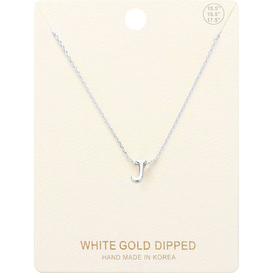 -J- White Gold Dipped Initial Monogram Metal Pendant Necklace