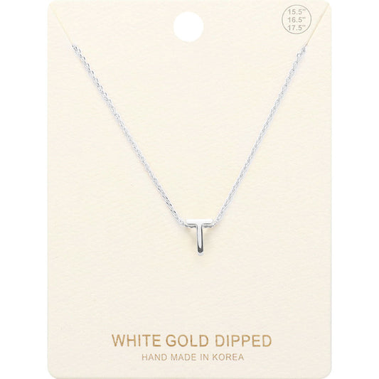 -T- White Gold Dipped Initial Monogram Metal Pendant Necklace