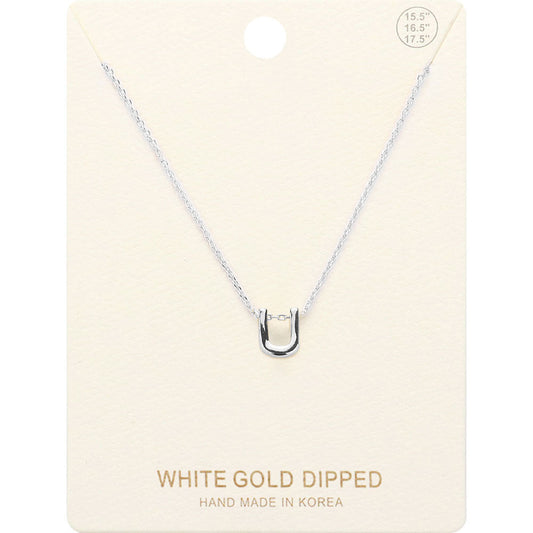 -U- White Gold Dipped Initial Monogram Metal Pendant Necklace