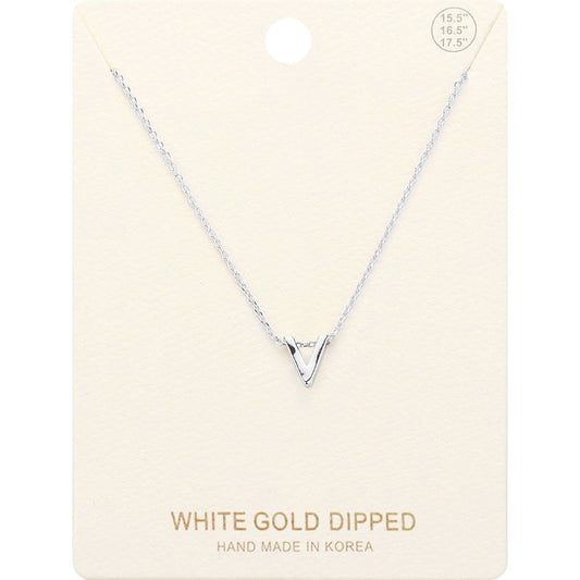 -V- White Gold Dipped Initial Monogram Metal Pendant Necklace