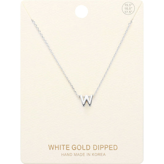 -W- White Gold Dipped Initial Monogram Metal Pendant Necklace