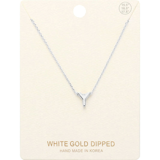 -Y- White Gold Dipped Initial Monogram Metal Pendant Necklace