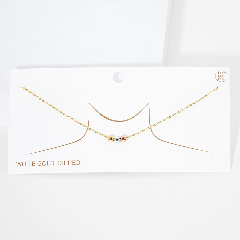 Gold Dipped Tiny Triple Metal Ball Pendant Necklace