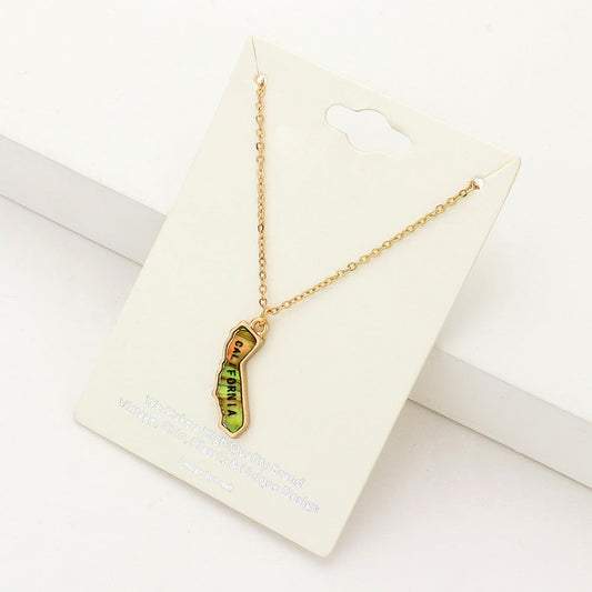 California State Map Abalone Pendant Necklace