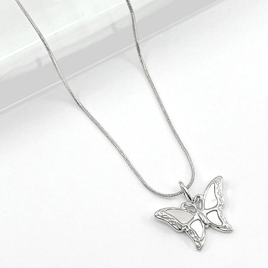 Stainless Steel Mother of Pearl Butterfly Pendant Necklace