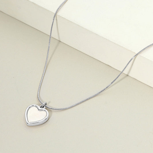Stainless Steel Mother of Pearl Heart Pendant Necklace