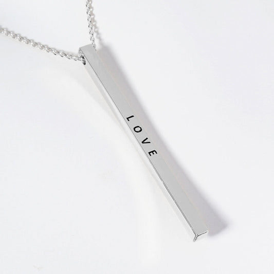 LOVE Brass Metal Bar Pendant Necklace