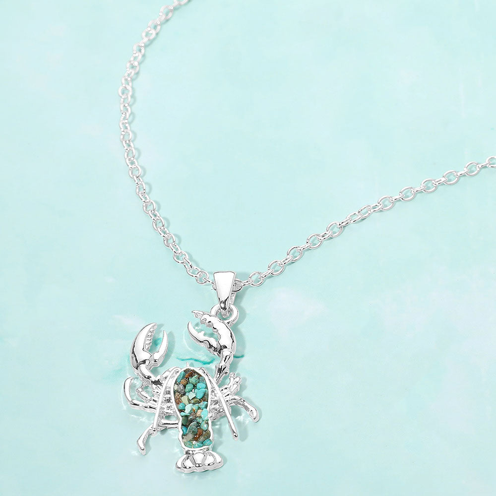 Crushed Pebble Lobster Pendant Necklace