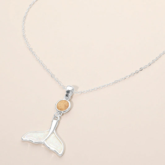Round Whale Tail Link Drop Charm Pendant Necklace