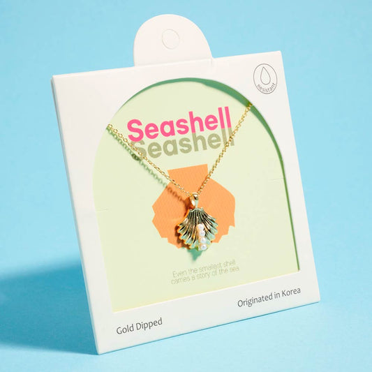 Gold Dipped Pearl Accent Seashell Pendant Necklace