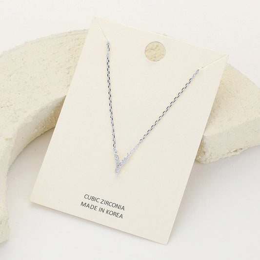 -Y- CZ Stone Paved Initial Monogram Pendant Necklace