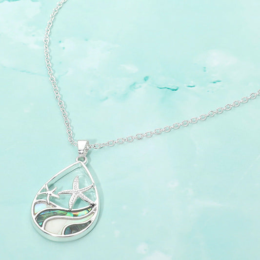 Abalone Starfish Wave Teardrop Pendant Necklace