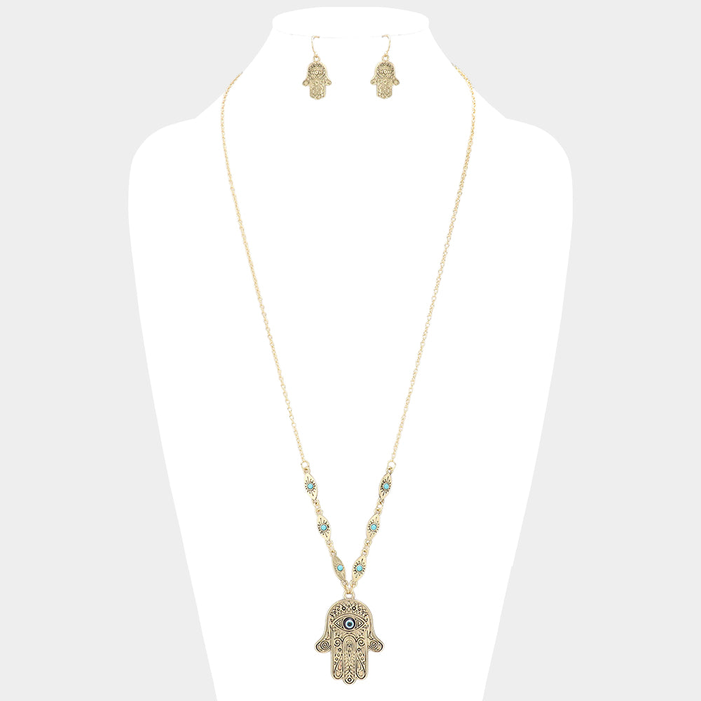 Evil Eye Hamsa Hand Pendant Necklace
