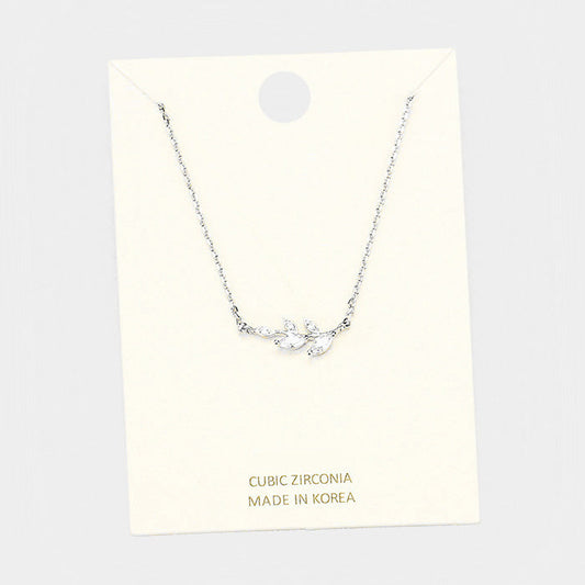 Cubic Zirconia Leaf Pendant Necklace
