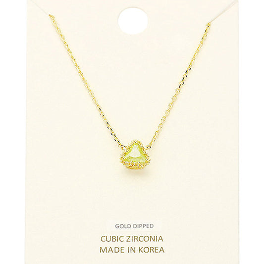 Gold Dipped Cubic Zirconia Triangle Pendant Necklace