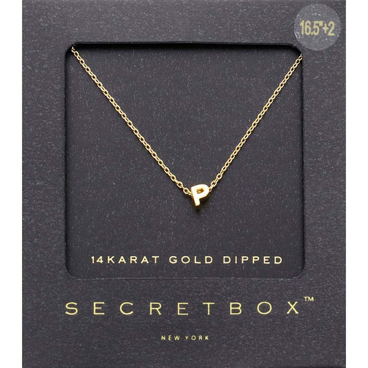 -P- SECRET BOX_14K Gold Dipped Initial Monogram Pendant Necklace
