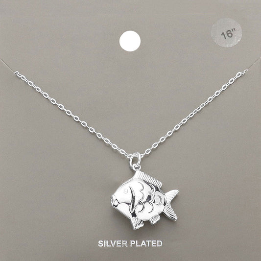 Silver Plated Metal Fish Pendant Necklace