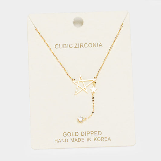 Gold Dipped Cubic Zirconia Star Pendant Necklace