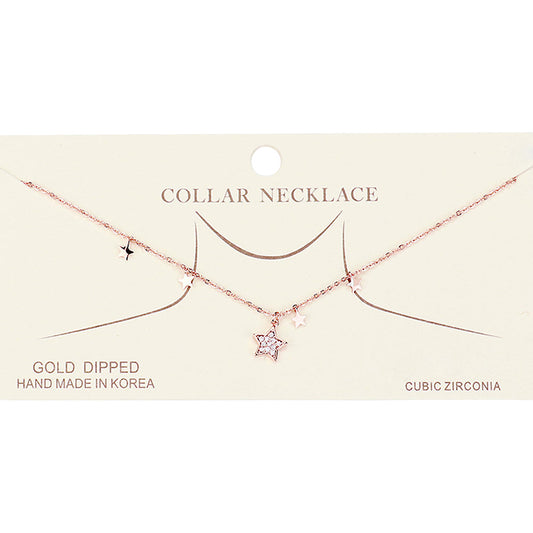 Gold Dipped Cubic Zirconia Pave Star Pendant Necklace