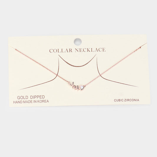 Gold Dipped Cubic Zirconia Fishbone Pendant Necklace