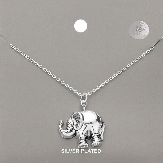 Silver Plated Metal Elephant Pendant Necklace