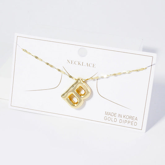 -B- Gold Dipped Metal Bubble Initial Monogram Pendant Necklace