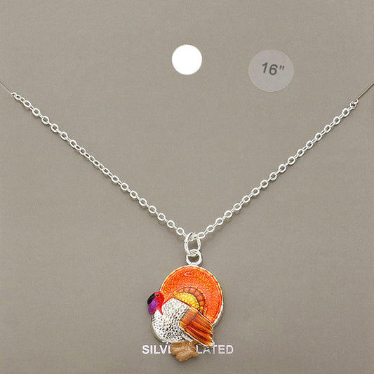 Silver Plated Turkey Pendant Necklace