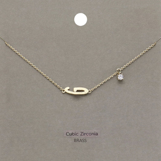 G Brass Metal Cubic Zirconia Initial Monogram Pendant Necklace
