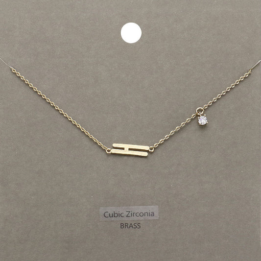H Brass Metal Cubic Zirconia Initial Monogram Pendant Necklace