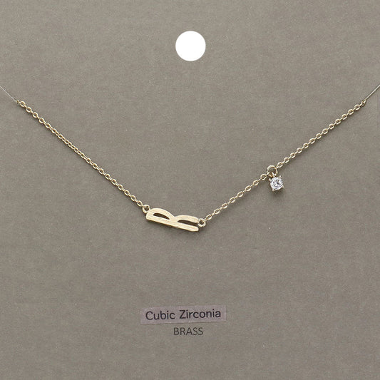 R Brass Metal Cubic Zirconia Initial Monogram Pendant Necklace