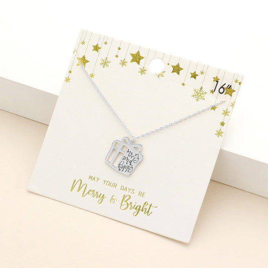 Merry and Happy Message Metal Christmas Gift Pendant Necklace