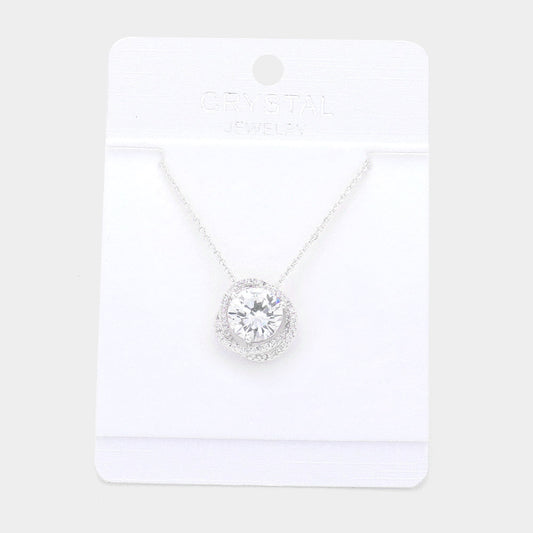 Round Stone Accented Pendant Necklace