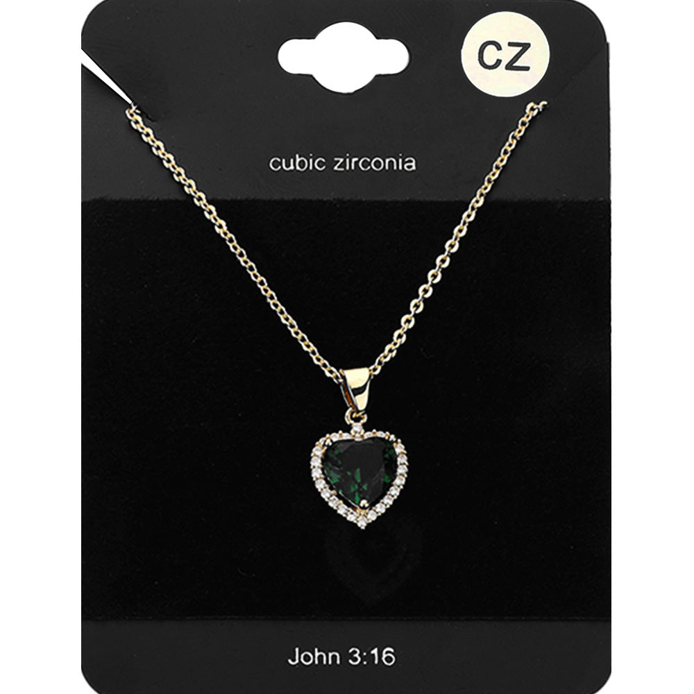 CZ Heart Stone Pendant Necklace