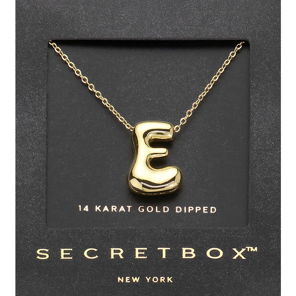 SECRET BOX_ -E- 14K Gold Dipped Bubble Initial Monogram Pendant Necklace