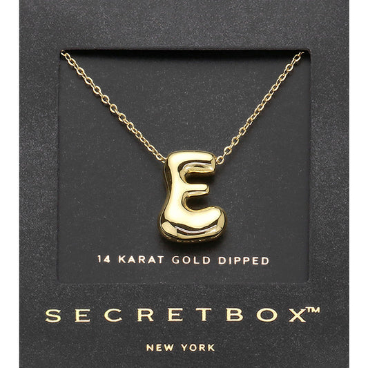 SECRET BOX_ -E- 14K Gold Dipped Bubble Initial Monogram Pendant Necklace