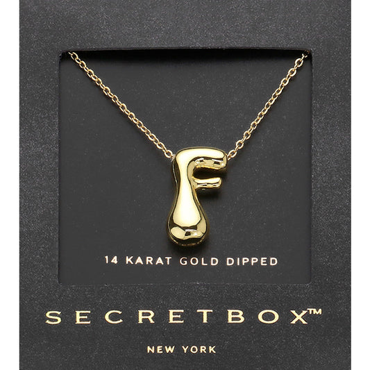 SECRET BOX_ -F- 14K Gold Dipped Bubble Initial Monogram Pendant Necklace