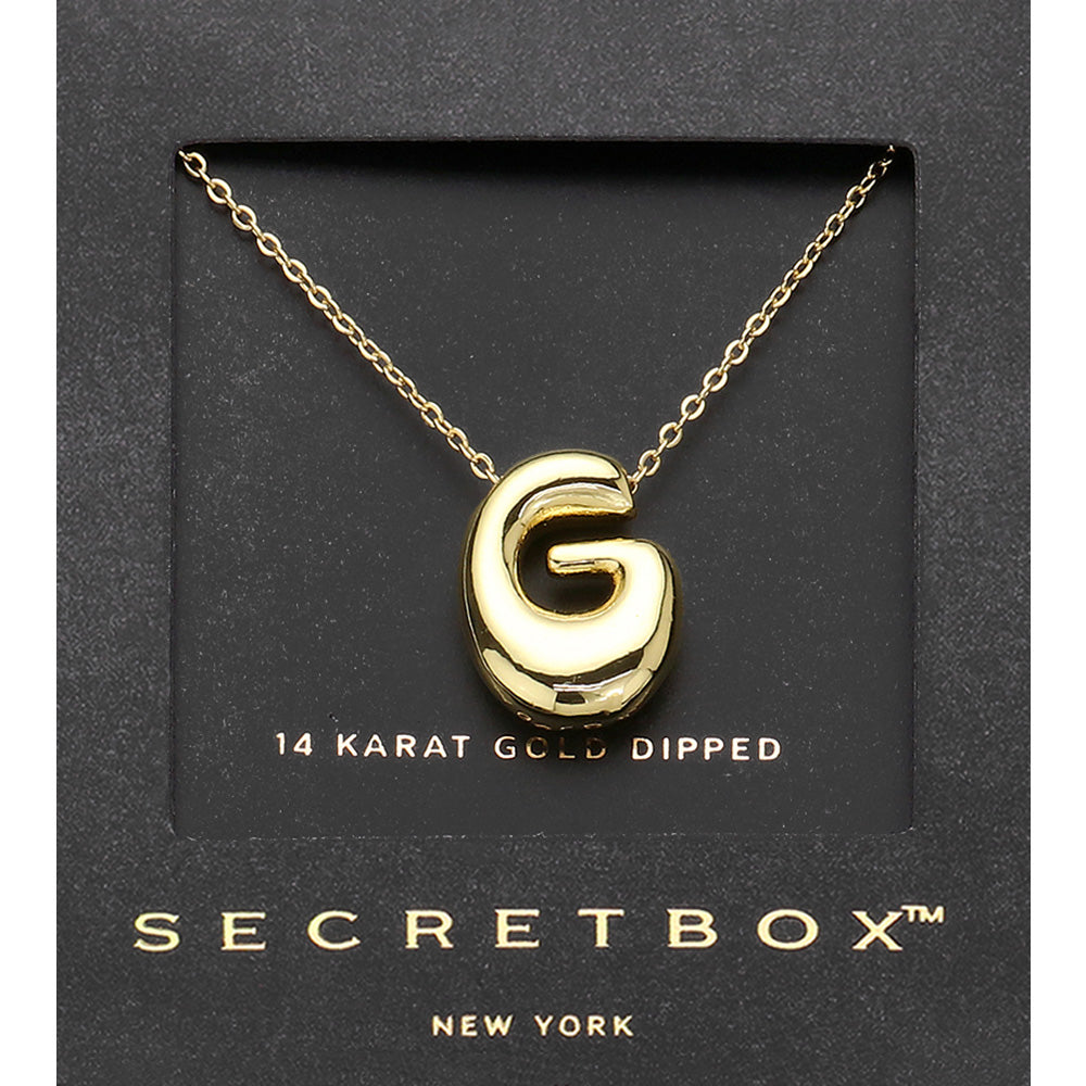 SECRET BOX_ -G- 14K Gold Dipped Bubble Initial Monogram Pendant Necklace