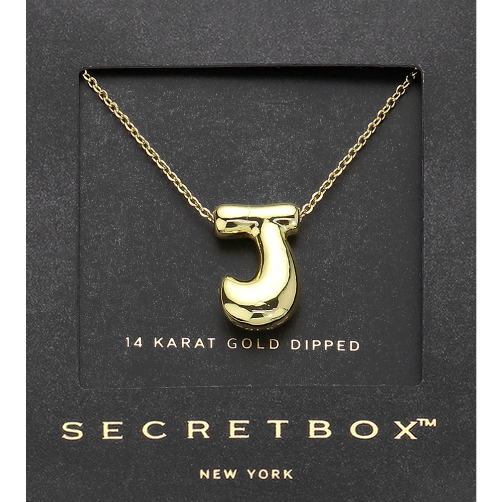 SECRET BOX_ -J- 14K Gold Dipped Bubble Initial Monogram Pendant Necklace