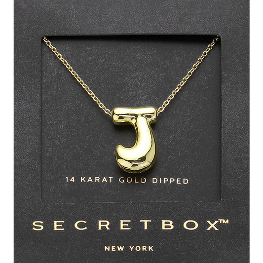 SECRET BOX_ -J- 14K Gold Dipped Bubble Initial Monogram Pendant Necklace