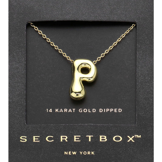 SECRET BOX_ -P- 14K Gold Dipped Bubble Initial Monogram Pendant Necklace