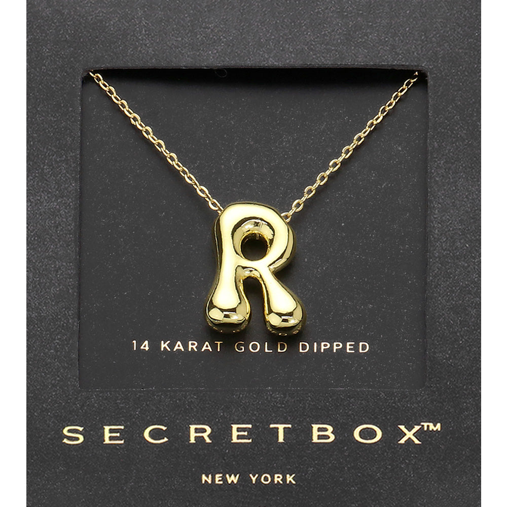 SECRET BOX_ -R- 14K Gold Dipped Bubble Initial Monogram Pendant Necklace