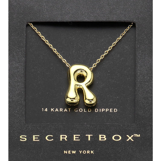 SECRET BOX_ -R- 14K Gold Dipped Bubble Initial Monogram Pendant Necklace