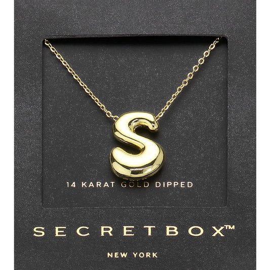 SECRET BOX_ -S- 14K Gold Dipped Bubble Initial Monogram Pendant Necklace