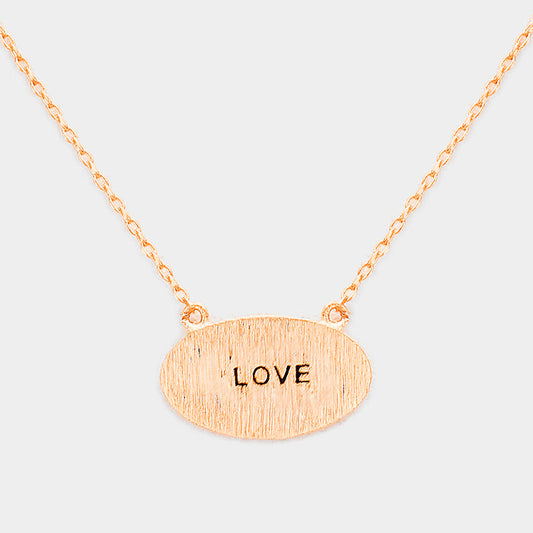 "Love" Brass Oval Metal Pendant Necklace