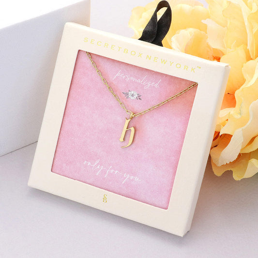 Secret Box -H- Initial Monogram Metal Pendant Necklace