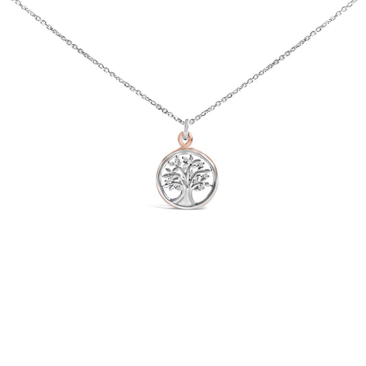 14K Rose Gold Plated Sterling Silver Diamond Accent Tree of Life Pendant Necklace-0